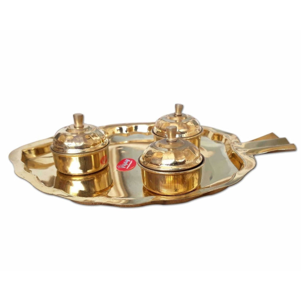 Buy Leaf Shape Brass Tray with Haldi Boxes