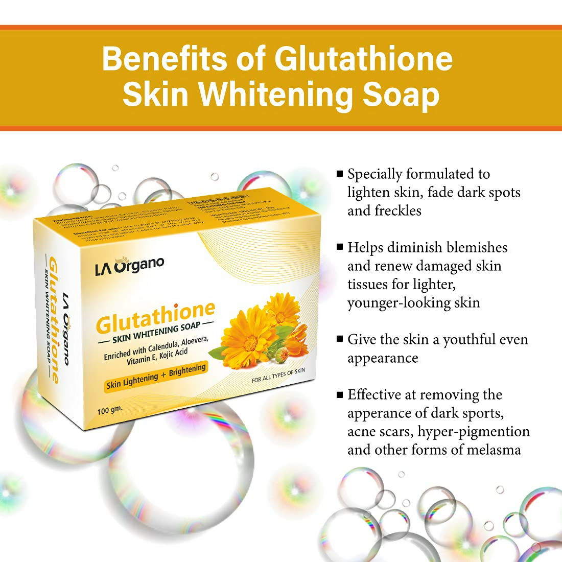 Buy LA Organo Glutathione Calendula Skin Whitening Soap from DrMediCart, Ship from India to USA