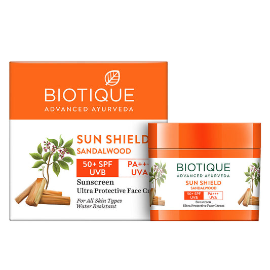 Buy Biotique Advanced Ayurveda Sun Shield sandalwood 50+SPF UVB Sunscreen from DrMediCart, Ship from India to USA
