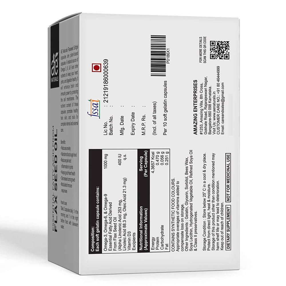 Buy Ae Naturals Flax Seed Oil Soft Gel Capsules from DrMediCart, Ship from India to USA
