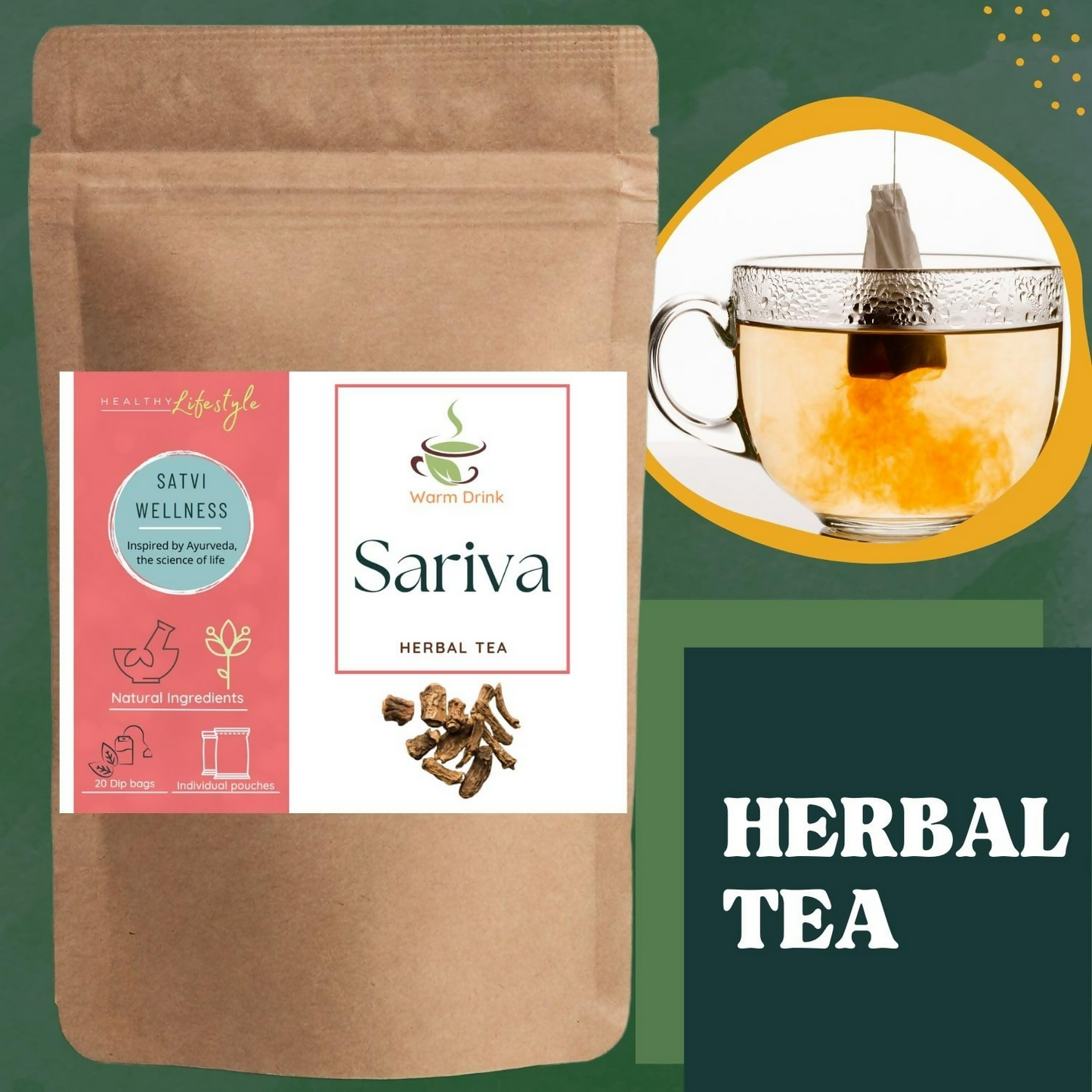 Satvi Wellness Sariva Tea Ananthamool Sariba Herbal Tea Bags