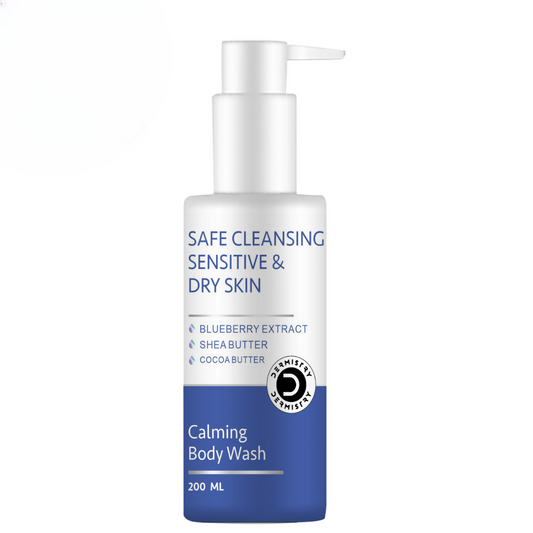 Dermistry Sensitive & Dry Skin Care Calming Soothing Body Wash Safe Soap Free Cleanser Blue Berry