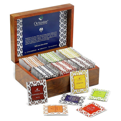 Buy Octavius Dark Wood Caddy Wooden Gift Box - 90 Tea Bags from DrMediCart