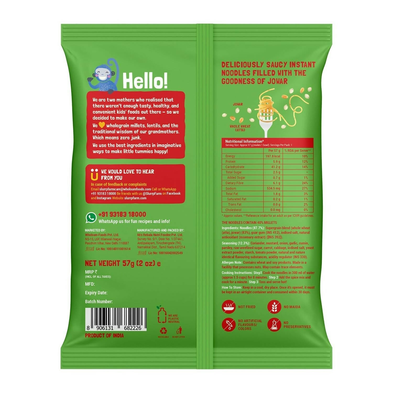 Buy Slurrp Farm No Maida Instant Millet Noodles Combo from DrMediCart, Ship from India to USA