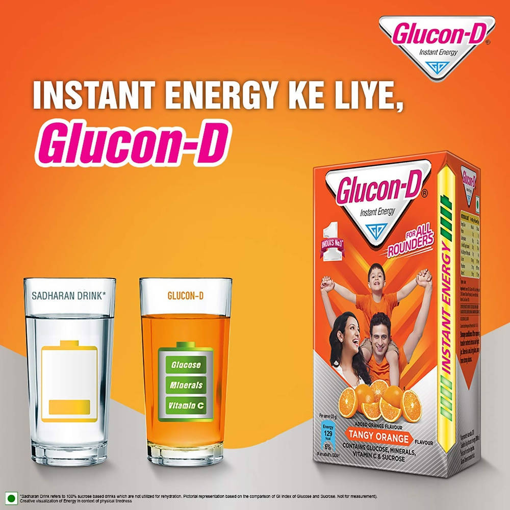 Glucon-D Instant Energy Health Drink - Tangy Orange | Tangy Orange Glucose Powder | Instant Energy & Immunity Recharge | With Vitamin C & Calcium