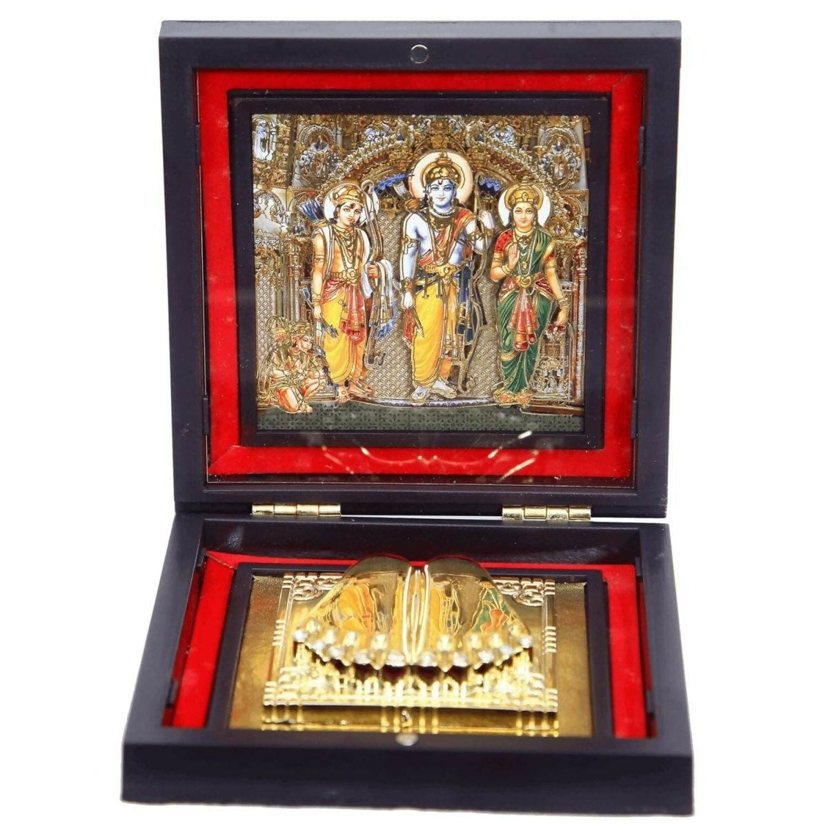 Buy AncientlRam Darbar Pocket Temple Box With Charan Paduka Square Shaped, Gold-Polished