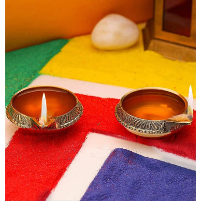 Buy Tied Ribbons Antique 2 Pieces Gold-Toned Textured Brass Diyas