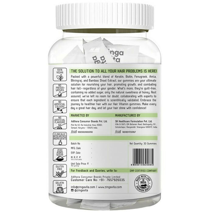 Zingavita Biotin + Keratin Hair Vitamin Kaccha Aam Gummies - Drmedicart