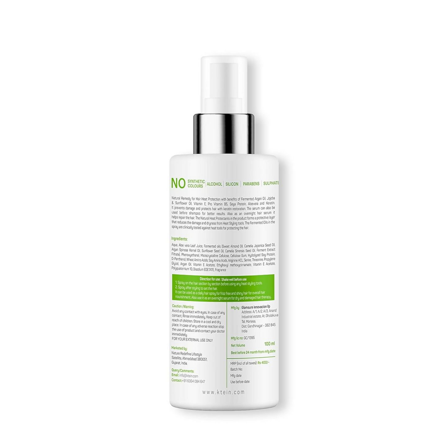 Ktein All in 1 Natural Hair Heat Protection Spray with Fermented Argan Oil