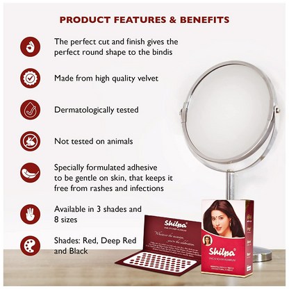 Shilpa Vive Sticker Kumkum 3, Deep Red (Box Contains 15 pcs)