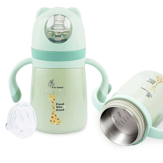 R for Rabbit Steebo Giffy Stainless Steel 2 in 1 Baby Spout Sipper Cup-Green(300ml)