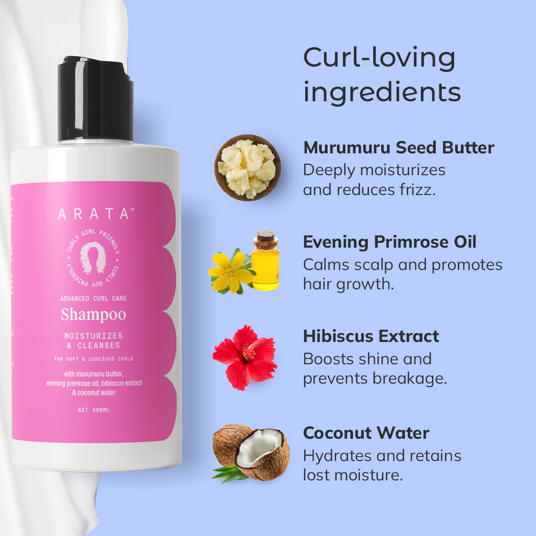 Arata Advanced Curl Care Hair Shampoo For Dry & Frizzy Hair - Murumuru Butter Evening Primrose Oil