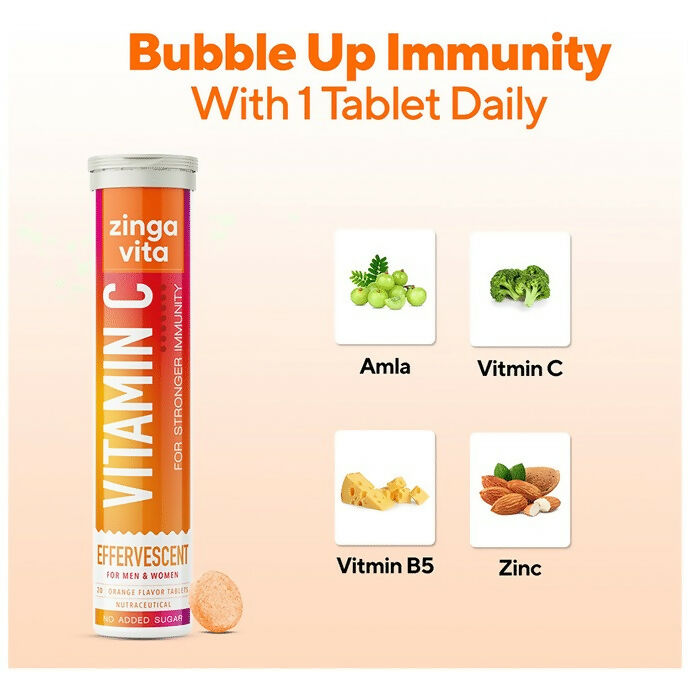 Zingavita Vitamin C Effervescent Tablets for Stronger Immunity - Orange Flavor - Drmedicart