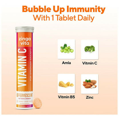 Zingavita Vitamin C Effervescent Tablets for Stronger Immunity - Orange Flavor - Drmedicart