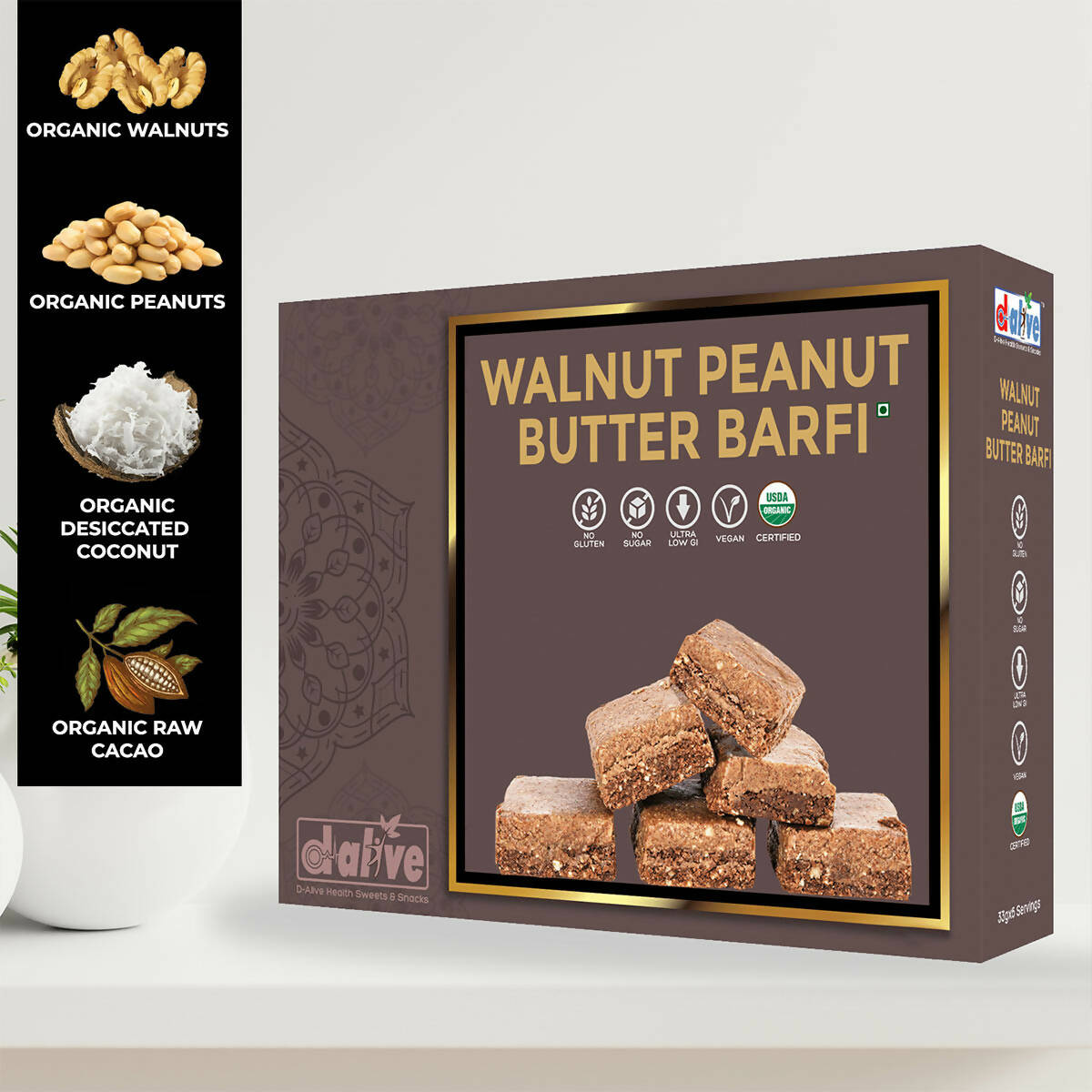 D-Alive Walnut Peanut Butter Barfi - Drmedicart