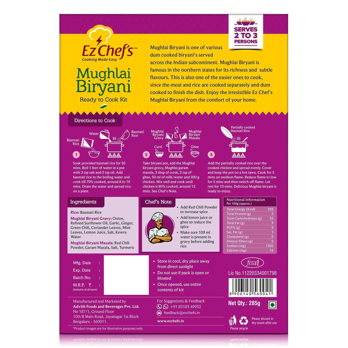 Ez Chef's Mughlai Biryani Kit - Lucknow's Famous Biryani