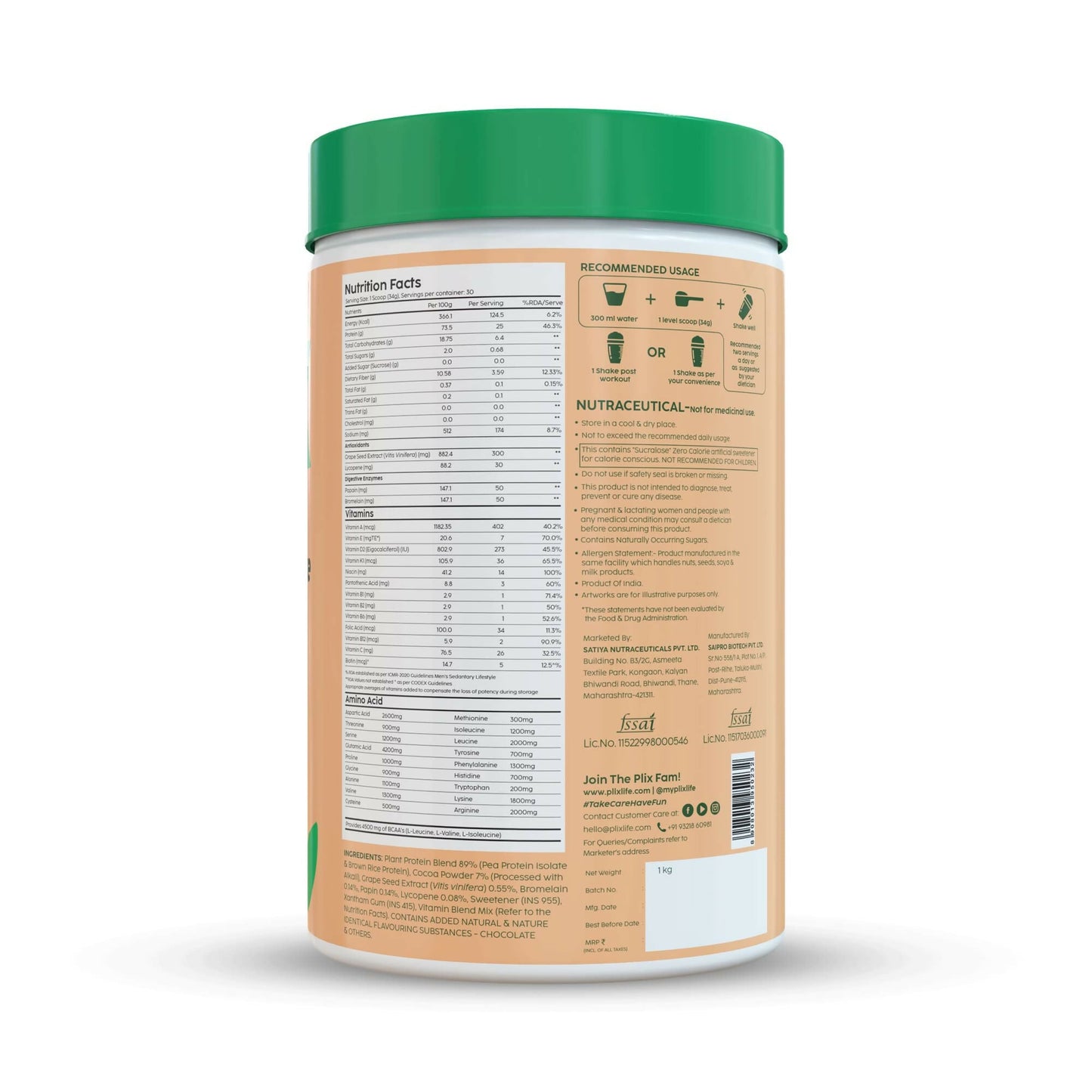 PLIX The Plant Fix Strength Vegan Plant Protein Powder - Chocolate