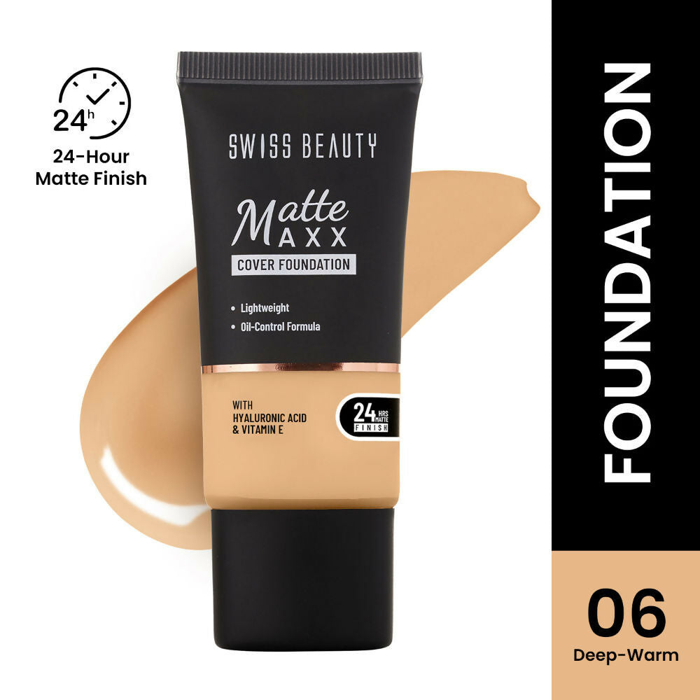 Swiss Beauty Matte Maxx Cover Foundation with Hyaluronic Acid & Vitamin E - 6 Deep Warm