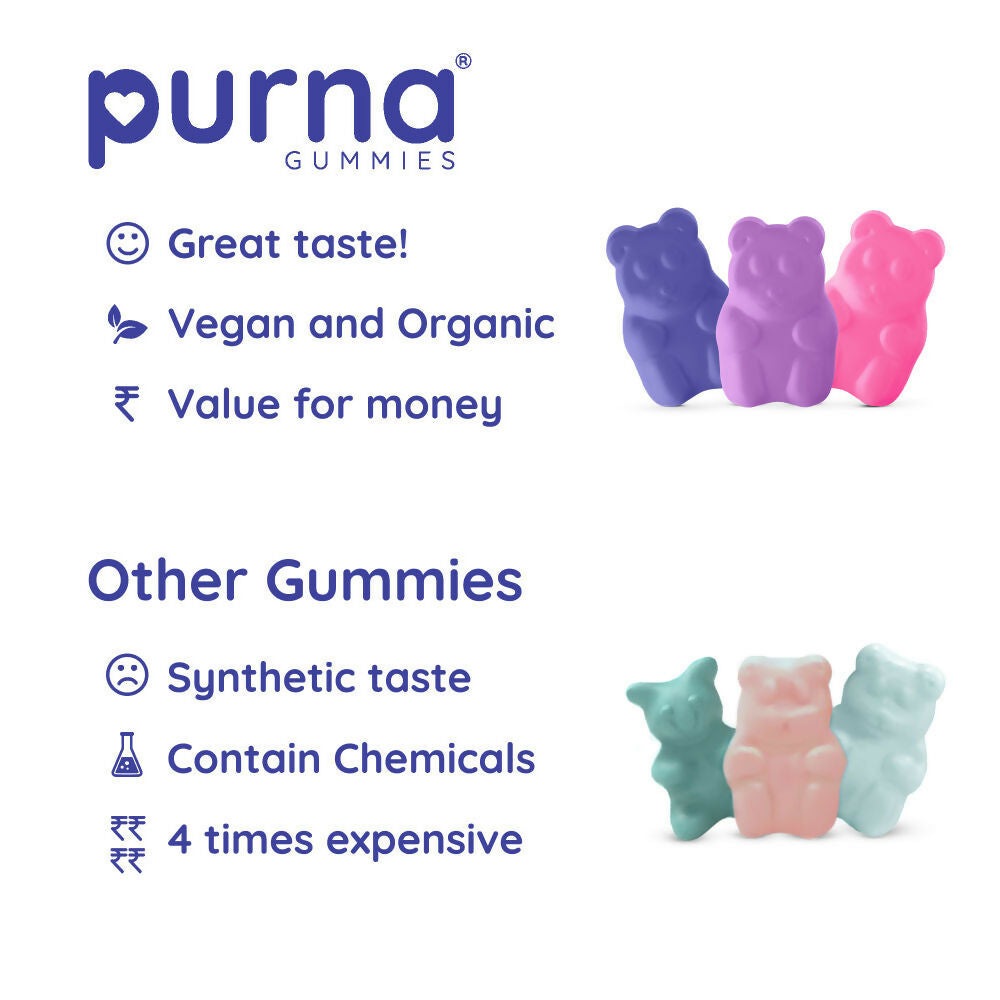 Purna Gummies Ashwagandha Wild Berry Flavour Gummies to Decrease Stress