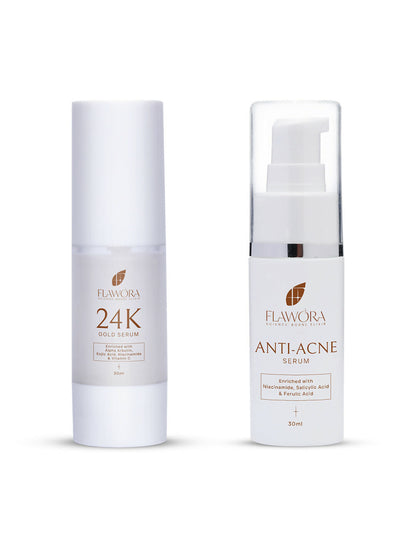 Flawora 24K Gold Face Serum For Brightening, Anti-Aging And Anti Acne Serum To Reduce Blackheads And Open Pores 