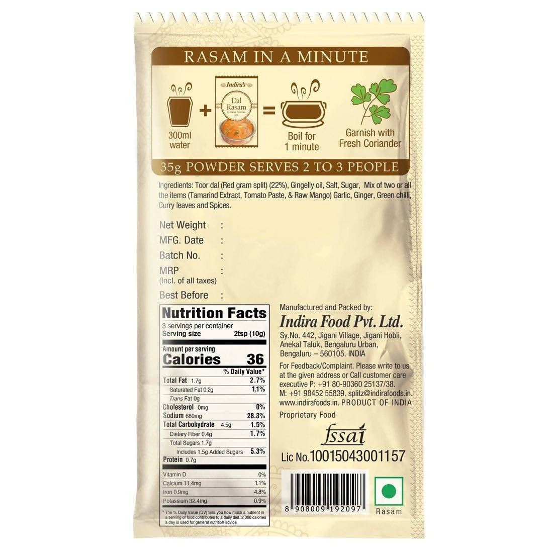 Indira's Dal Rasam Instant Powder Mix