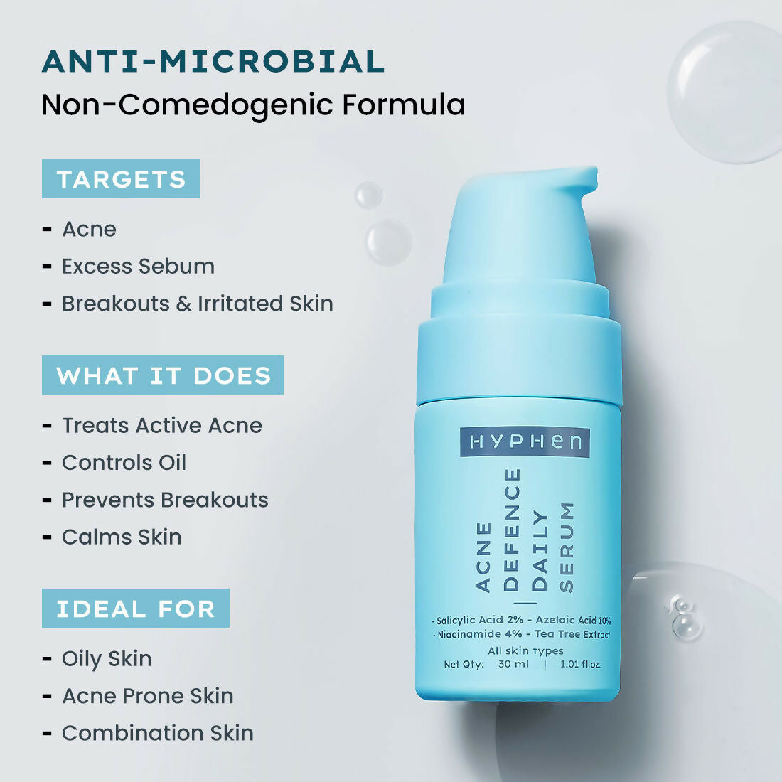 Hyphen By Kriti Sanon Acne Defence Daily Serum With 2% Salicylic Acid For Active Acne & Breakouts