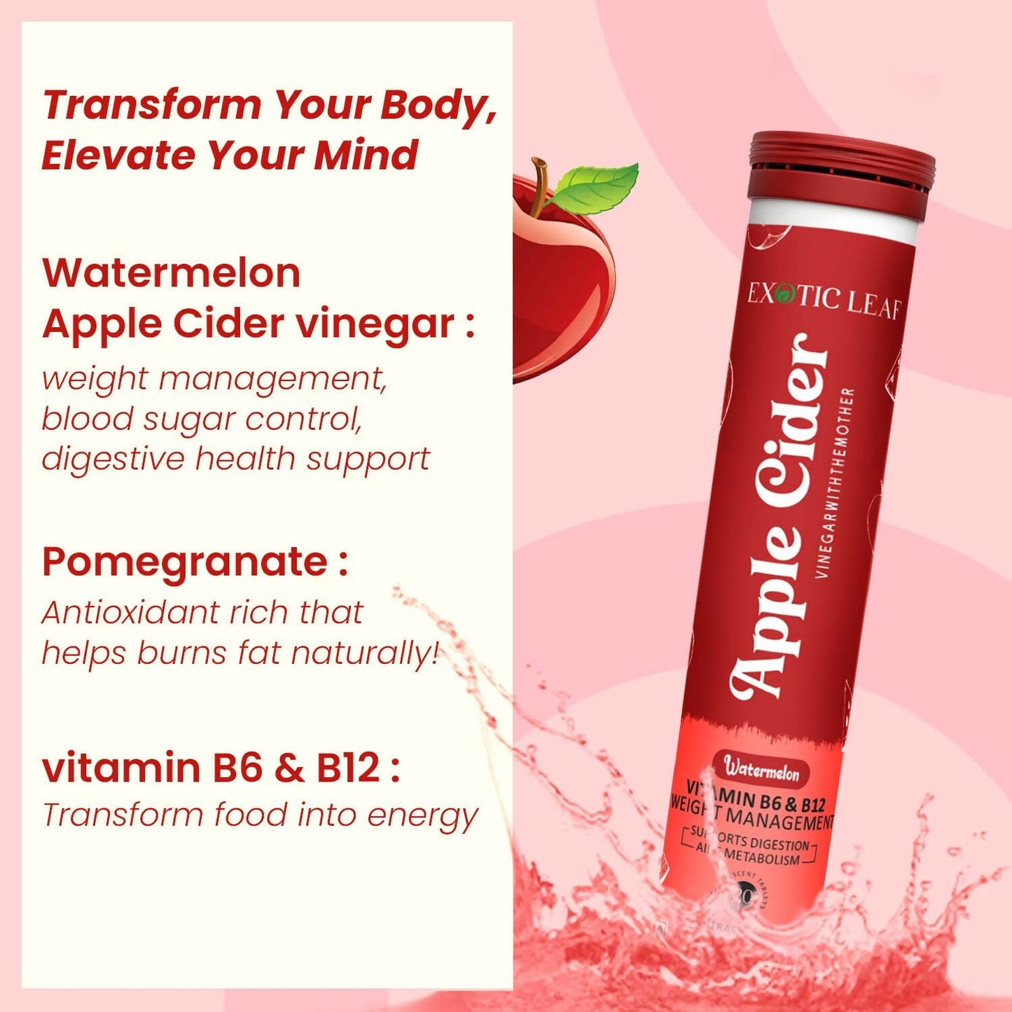 Exotic Leaf Watermelon Apple Cider Vinegar Tablets