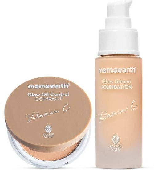 Buy Mamaearth Glow Serum Foundation + Glow Oil Control Compact Combo - Ivory Glow from DrMediCart, Ship from India to USA