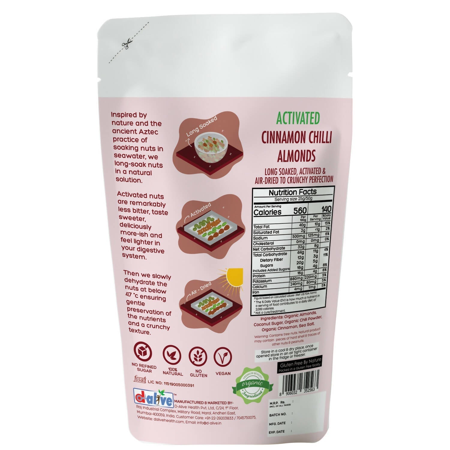D-Alive Honestly Organic Activated Cinnamon Chilli Almonds - Drmedicart