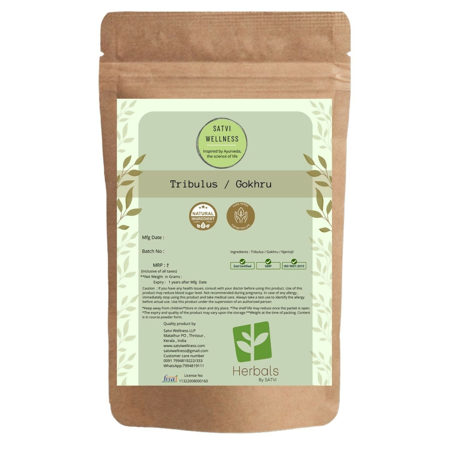 Satvi Wellness Tribulus Chopped | Njerinjil | Gokhru Powder