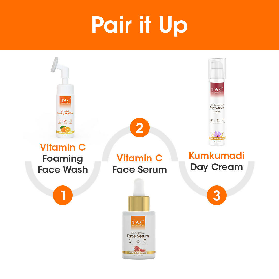 TAC - The Ayurveda Co. 10% Vitamin C Face Serum for Toning, Brightening & Glowing Skin For Women & Men - DrMediCart