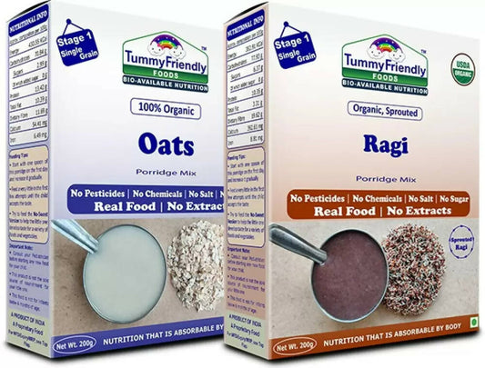 Buy TummyFriendly Foods Organic Oats and Organic Sprouted Ragi Porridge Mixes Combo from DrMediCart, Ship from India to USA