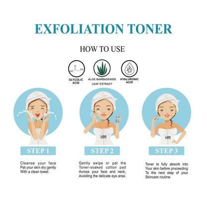 Love Earth Exfoliation Toner Infused With Glycolic Acid, Mandelic Acid, Lactic Acid, Hyaluronic Acid