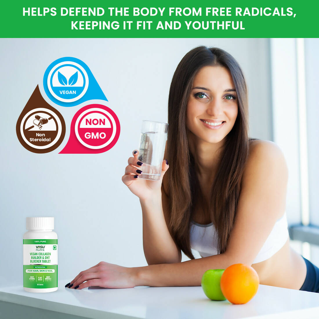 Vasu Healthcare Nutra Vegan Collagen Builder & DHT Blocker Tablets - Drmedicart