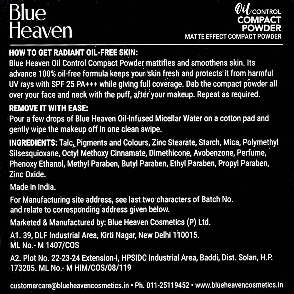 Blue Heaven Oil Control Compact Powder Matte Finish Chocolate Ingredients