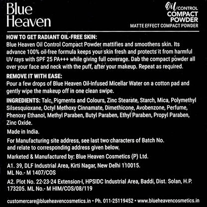 Blue Heaven Oil Control Compact Powder Matte Finish Chocolate Ingredients