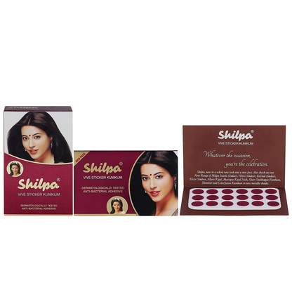 Shilpa Vive Sticker Kumkum 3, Deep Red (Box Contains 15 pcs)