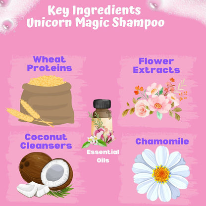 Puddles Organic Playful Shampoo For Kids -Unicorn Magic - Age 2-12 Yrs, Tear-Free, Ph Balanced, Sulfate-Paraben Free