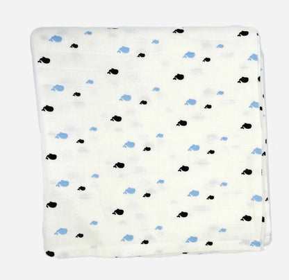 Kindermum Organic Cotton Muslin Swaddle Blanket 110 Cm X 110 Cm - Set Of 2 - Bear And Whale