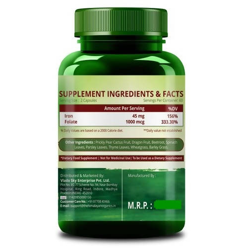 Himalayan Organics Plant Based Iron Supplement + Folate Vegetarian Capsules