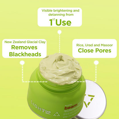 Light Up Beam Green Clay Face Mask With Rose & Jasmine
