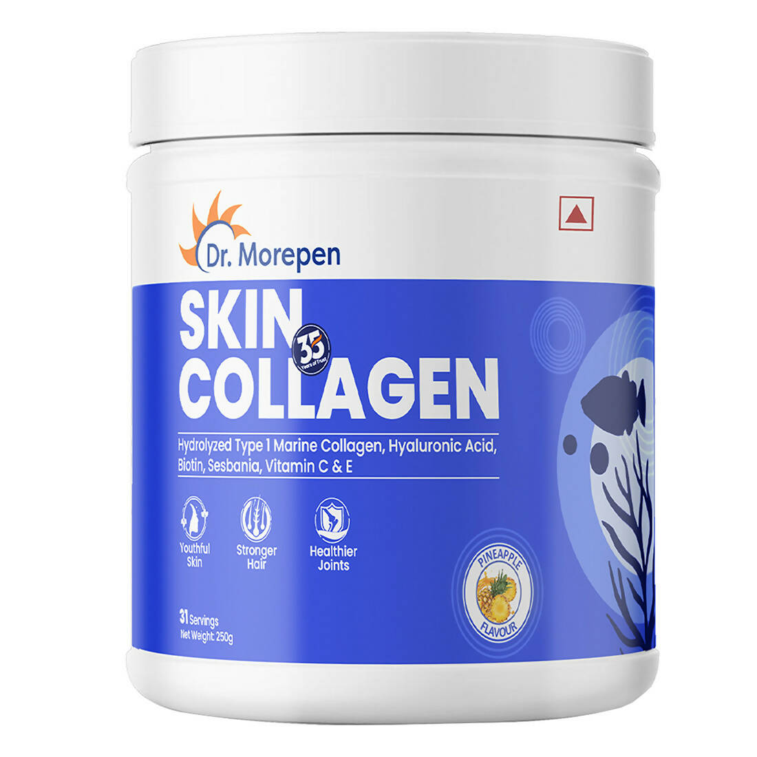 Dr. Morepen Skin Collagen Protein Powder With Hyaluronic Acid, Vitamin C, Sesbania & Biotin - Pineapple Flavour