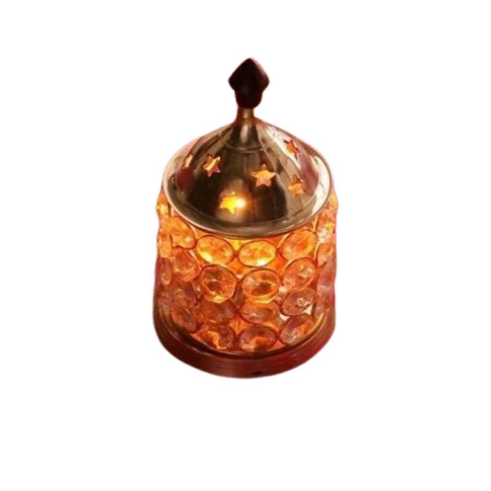 Buy Puja N Pujari Gold Brass Crystal Akhand Jyoti with Glass Cover / Diwali Oil Lamp Diya