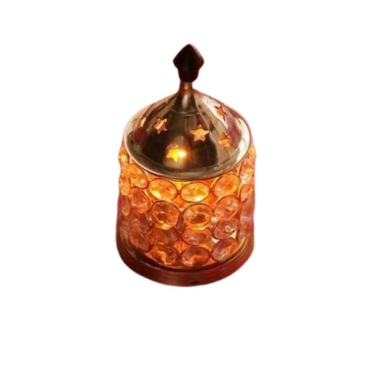 Buy Puja N Pujari Gold Brass Crystal Akhand Jyoti with Glass Cover / Diwali Oil Lamp Diya