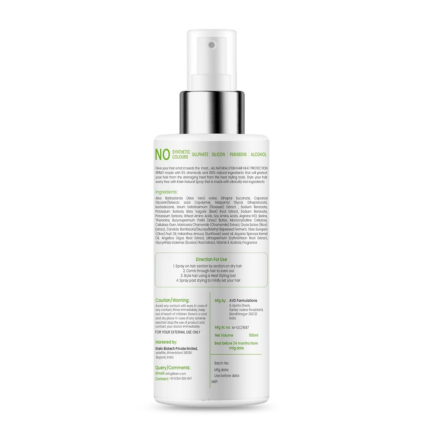 Ktein 100% Plant based Natural Hair Heat Protection Spray