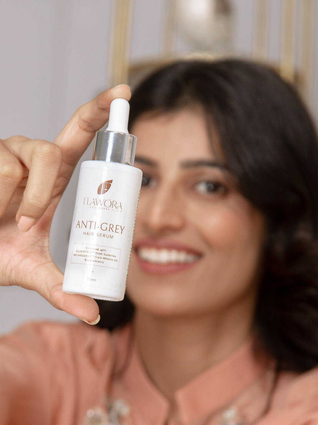 Flawora Anti-Grey Hair Serum For Reversing Grey Hair & Gold Face Serum For Brightening, Anti-Aging