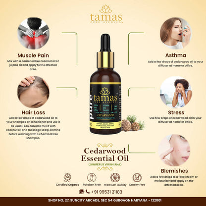 Tamas Pure Ayurveda 100% Organic Cedarwood Essential Oil - USDA Certified Organic