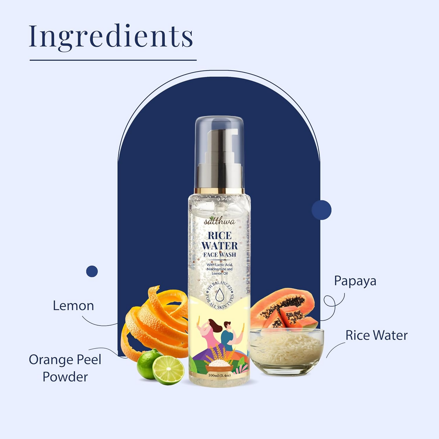 Satthwa Rice Water Face Wash With Niacinamide, Lactic Acid & 1% Salicylic Acid