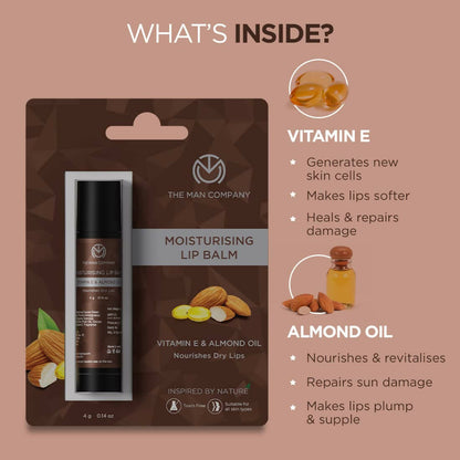 The Man Company Moisturising Lip Balm with Vitamin E, Almond Oil - Drmedicart
