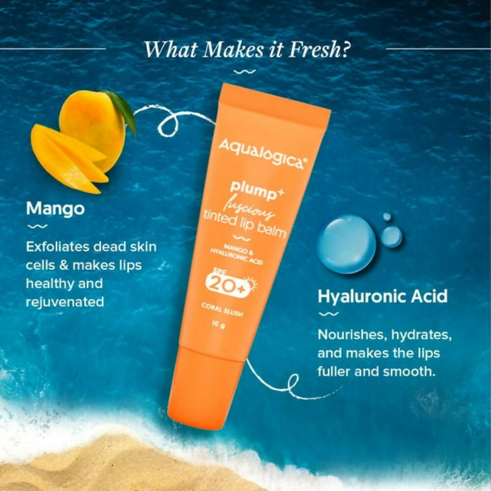 aqualogica coral slush plump luscious tinted lip balm with mango and hyaluronic acid buy in usa